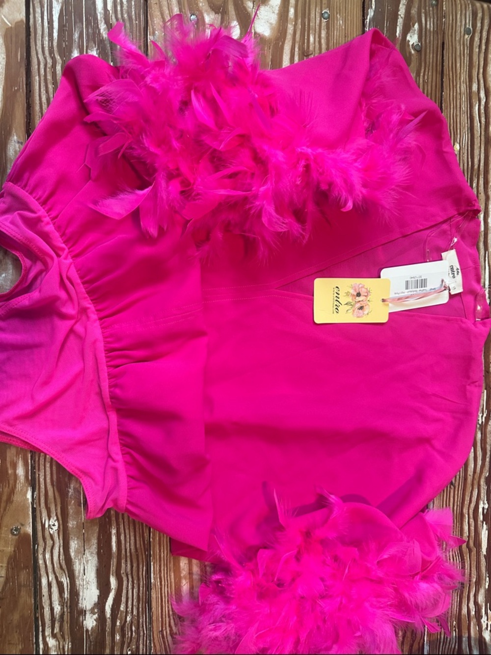 entro Hot Pink Feather Trim Bodysuit